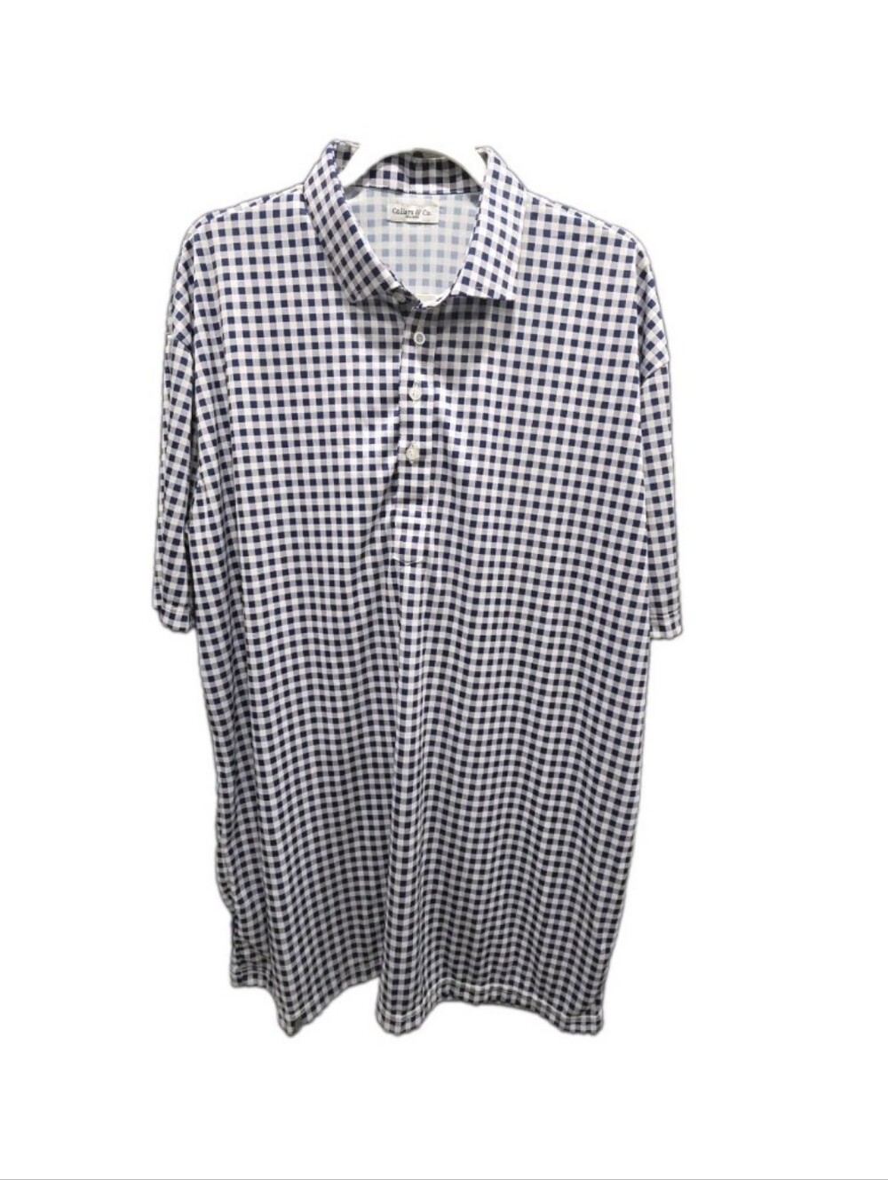Collars & Co Men's 2XL Blue White Gingham Performance Polo Stretch Golf Business